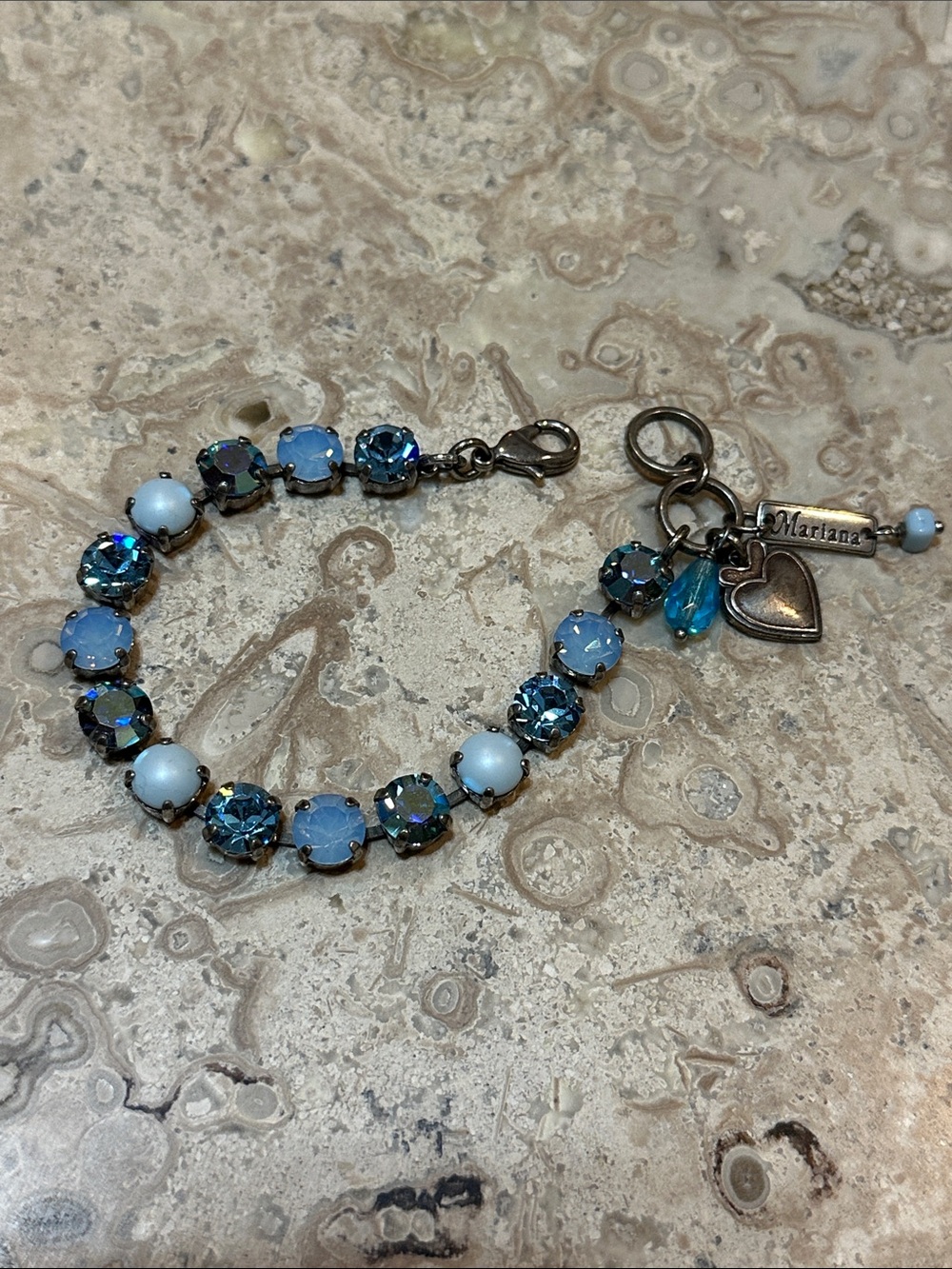 Mariana Blue & Opal Crystal Heart Charm Bracelet